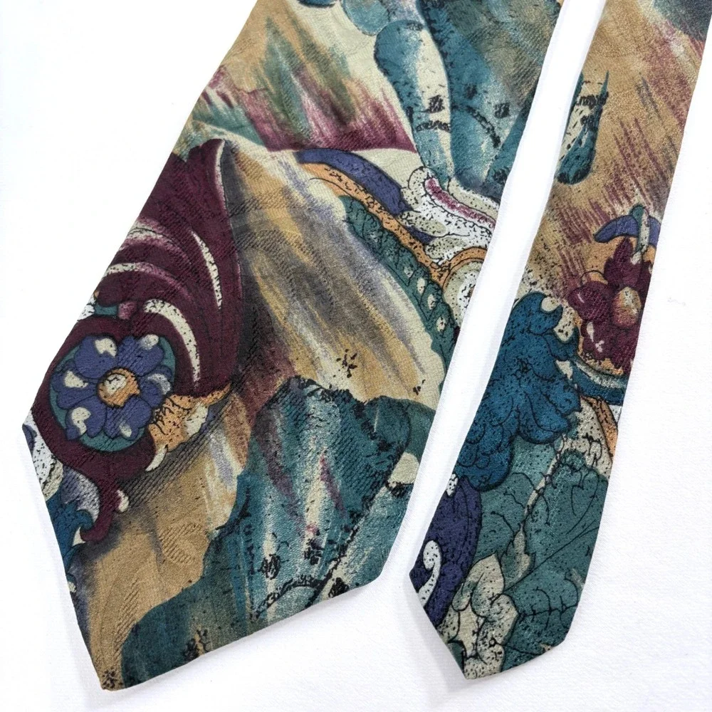 Monsieur Givenchy Silk Necktie Multicolor Abstract Paisley Floral Vintage 4 Inch